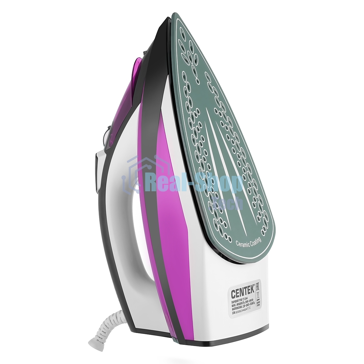 Утюг Centek CT-2344 фиолетовый/белый, 2200 Вт, 45 г/мин, 145 г/мин, 320 мл