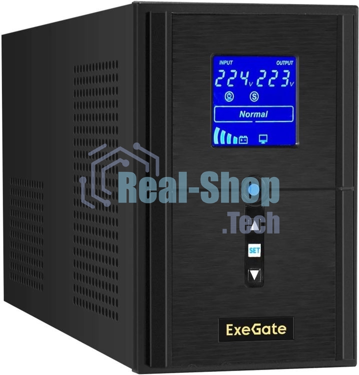 Источник бесперебойного питания ExeGate SineTower SN-1000.LCD.AVR.2SH.1C13.USB / 1000 ВА / 800 Вт / 2 x CEE 7 (евророзетка), 1 x IEC 320 C13