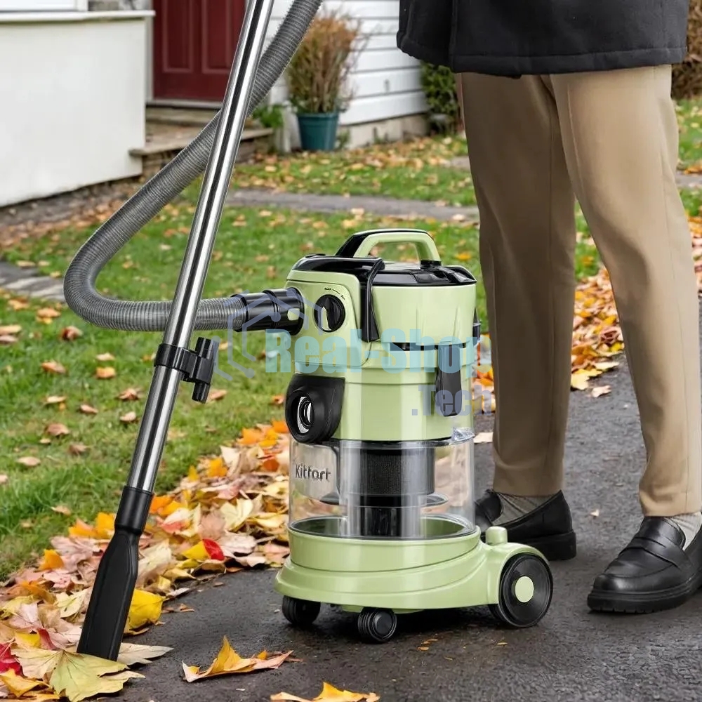 Пылесос Kitfort КТ-5194 зеленый/черный, 600/1000 Вт, уборка сухая/сбор жидкости, пылесборник контейнер, 15 л