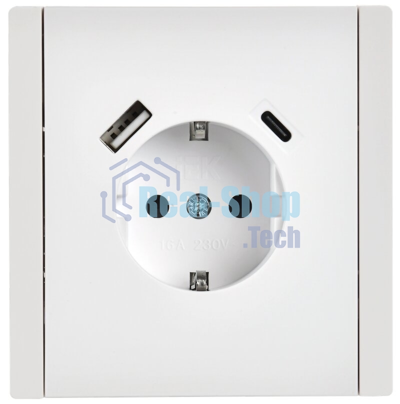Розетка с/з со шт винтовое крепление 16А USB A+C 18Вт IEK FORTE&PIANO FP247 белый