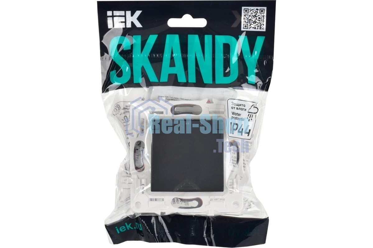 Розетка 1-м IEK SKANDY SK-R11G 16А IP44 с заземл. защ. штроки с крышкой графит SK-R16-16-44-K53