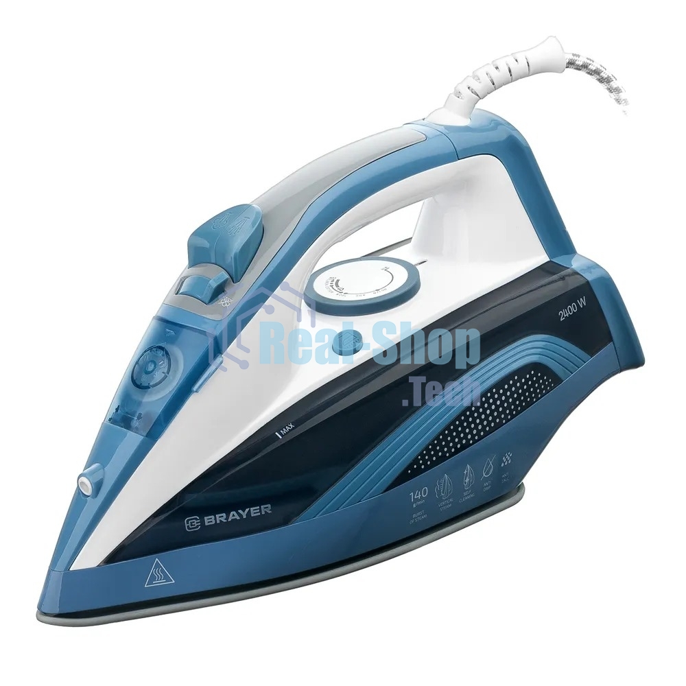 Утюг BRAYER 4002BR, 2400 Вт, керамич, Пар 140 г/м антикапля, разбрыз, резер 360мл, самоотчис,
