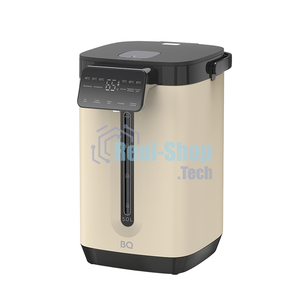 Термопот BQ TP5003 Beige, мощность 1800 Вт, объем 5 л, сенсорный тип управления, 6 температурных режимов (45-95°C, с шагом 10°С), функция повторного кипячения, функция поддержания температуры, способы подачи воды - электрическая помпа, индикатор уровня воды, автоотключение при недостаточном количестве воды, блокировка подачи воды, блокировка кнопок, защита от перегрева, дисплей LED, съемная крышка, ручка для переноски, материал корпуса - металл, пластик, материал внутренней камеры - высококачественная нержавеющая сталь AISI 304, длина электрошнура 1.0 м, напряжение 220-240 В, 50-60 Гц, защита от поражения электротоком класс I