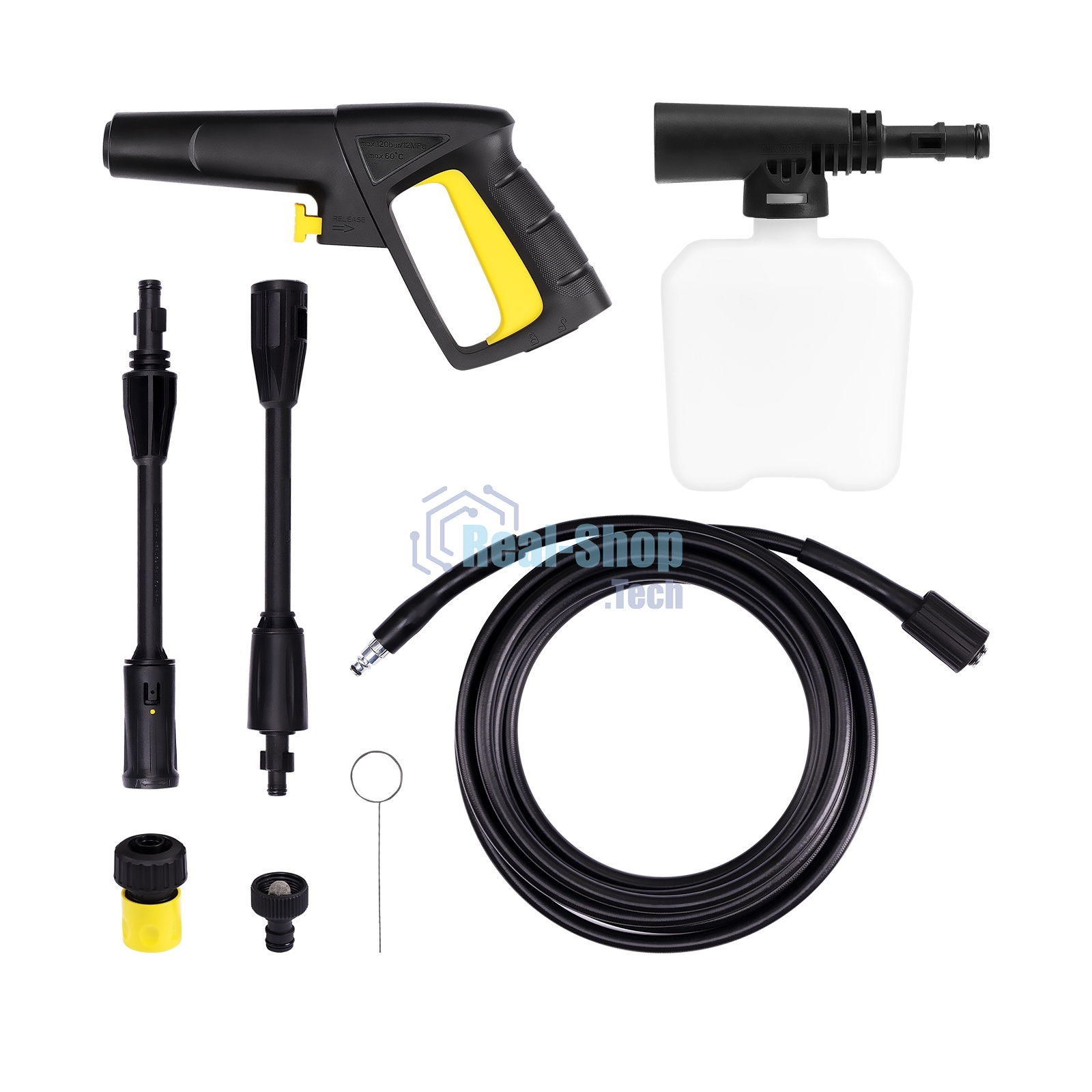 Мойка высокого давления 120/70 бар, KOLNER K120M, компакт, 1400Вт, 390л/ч, метал.помпа, шланг ВД 5м, кабель 5м, самовсас, Auto stop (емкость для шампуня)