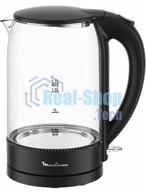 Чайник электрический Moulinex BY1S08F0 1.7 л, 2200 Вт, черный/прозрачный корпус: стекло/пластик