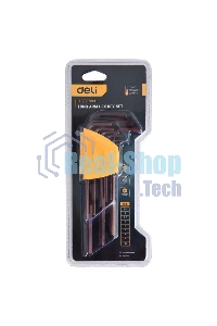 Ключ Deli Набор шестигранных ключей удлиненных Deli DL230708G 9шт S2, размеры 1,5,2,2,5,3,4,5,6,8,10мм, пластиковый держатель
