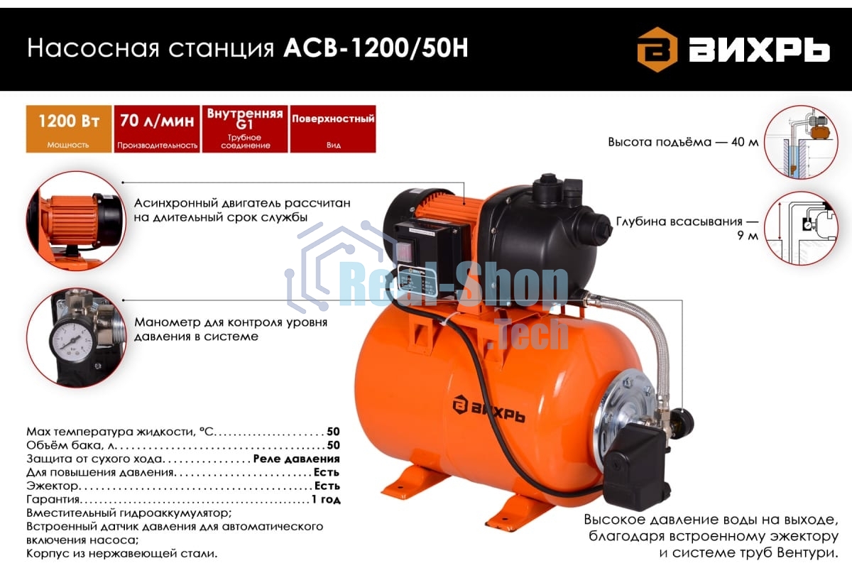 Автономная станция водоснабжения Вихрь АСВ-1200/50Н 68/1/11