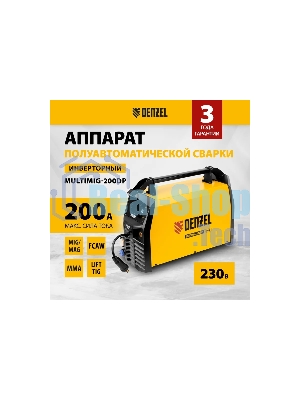 Аппарат инвертор. полуавтомат. сварки Denzel MultiMIG-200DP Synergy Double Pulse, 200 А, ПВ 80%