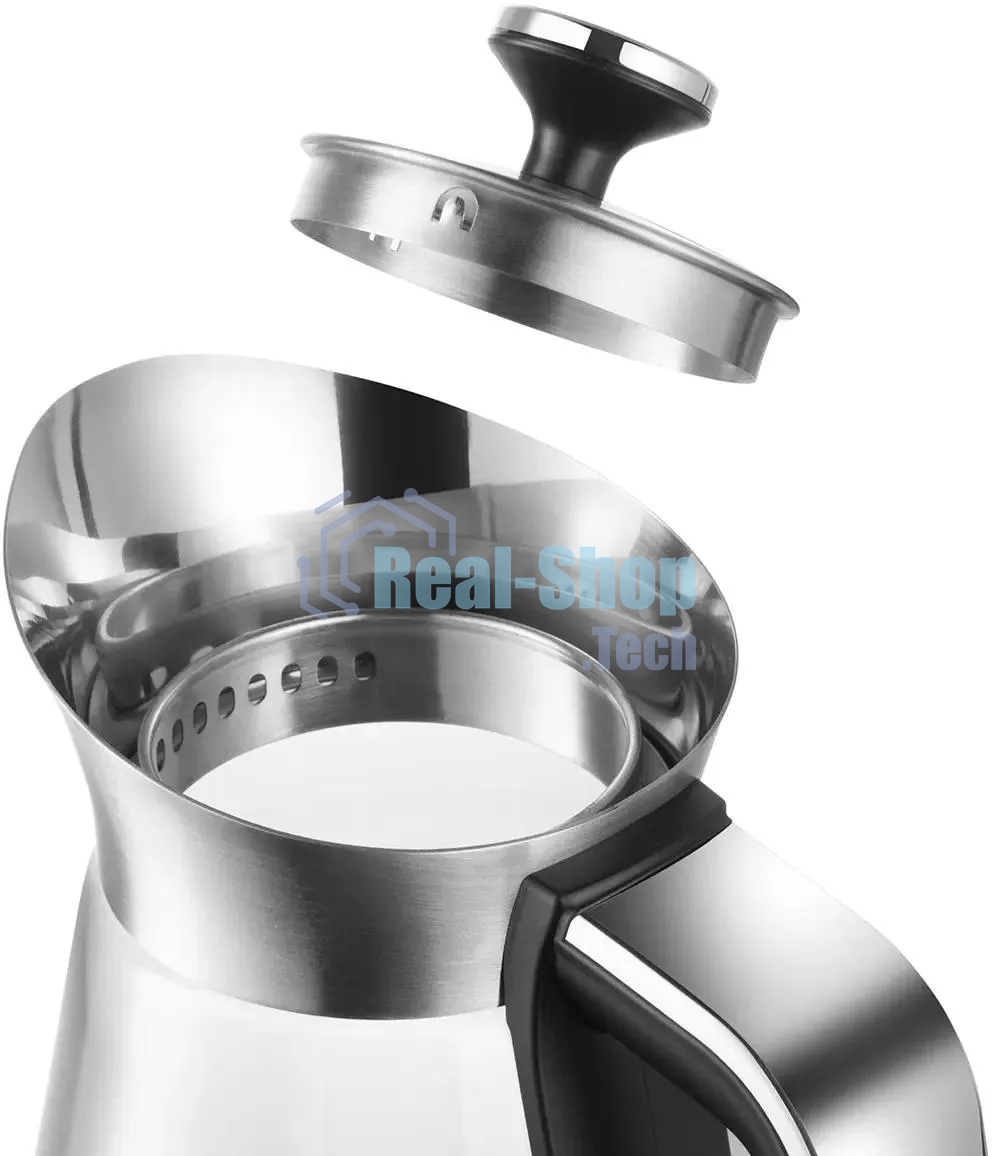 Чайник электрический Redmond KG222 1.5 л, 2200 Вт, стекло/сталь, серебристый/черный