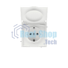 Розетка силовая, 2P+E, с з/ш, с крышкой, IP44, белая магнолия