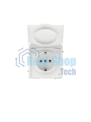 Розетка силовая, 2P+E, с з/ш, с крышкой, IP44, белая магнолия