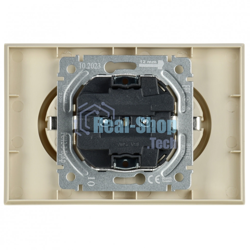 Розетка 2-местная IEK BRITE РС12-3-БрКр (BR-R21-16-K10-F) с заземлением, без защитных шторок, 16А в сборе, бежевый