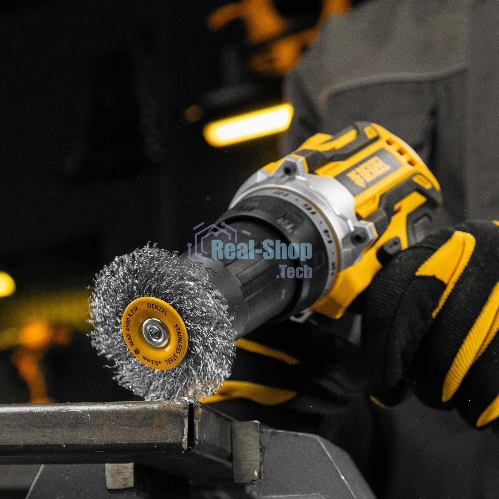 Щетка для дрели Denzel 60 мм, плоская, со шпилькой, нержавеющая витая проволока