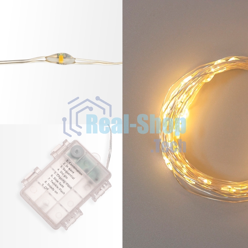 Гирлянда Neon-night Роса 20м 200 LED IP44 на батарейках 3хАА с пультом 8 режимов тепл. бел.