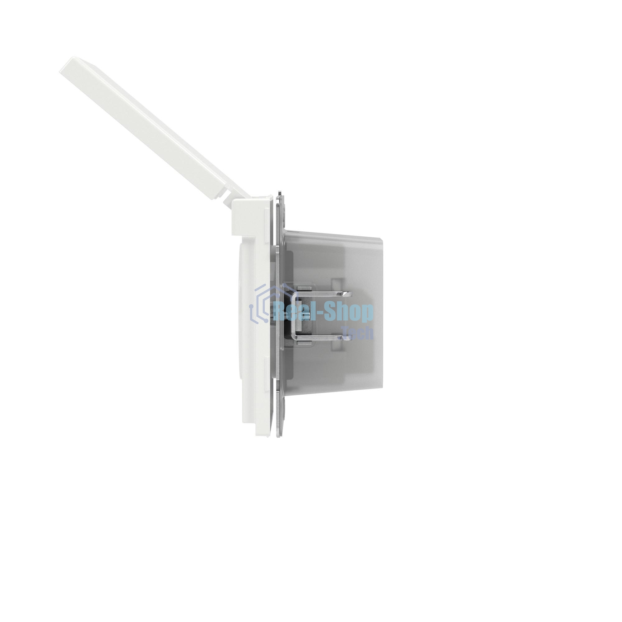 Розетка силовая, 2P+E, с з/ш, с крышкой, IP44, белая магнолия