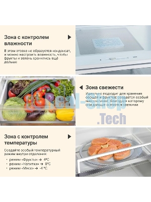 Холодильник Tesler RFD-427BI графит глянцевый двухкамерный 250/142л морозилка сбоку, No Frost, Side by Side