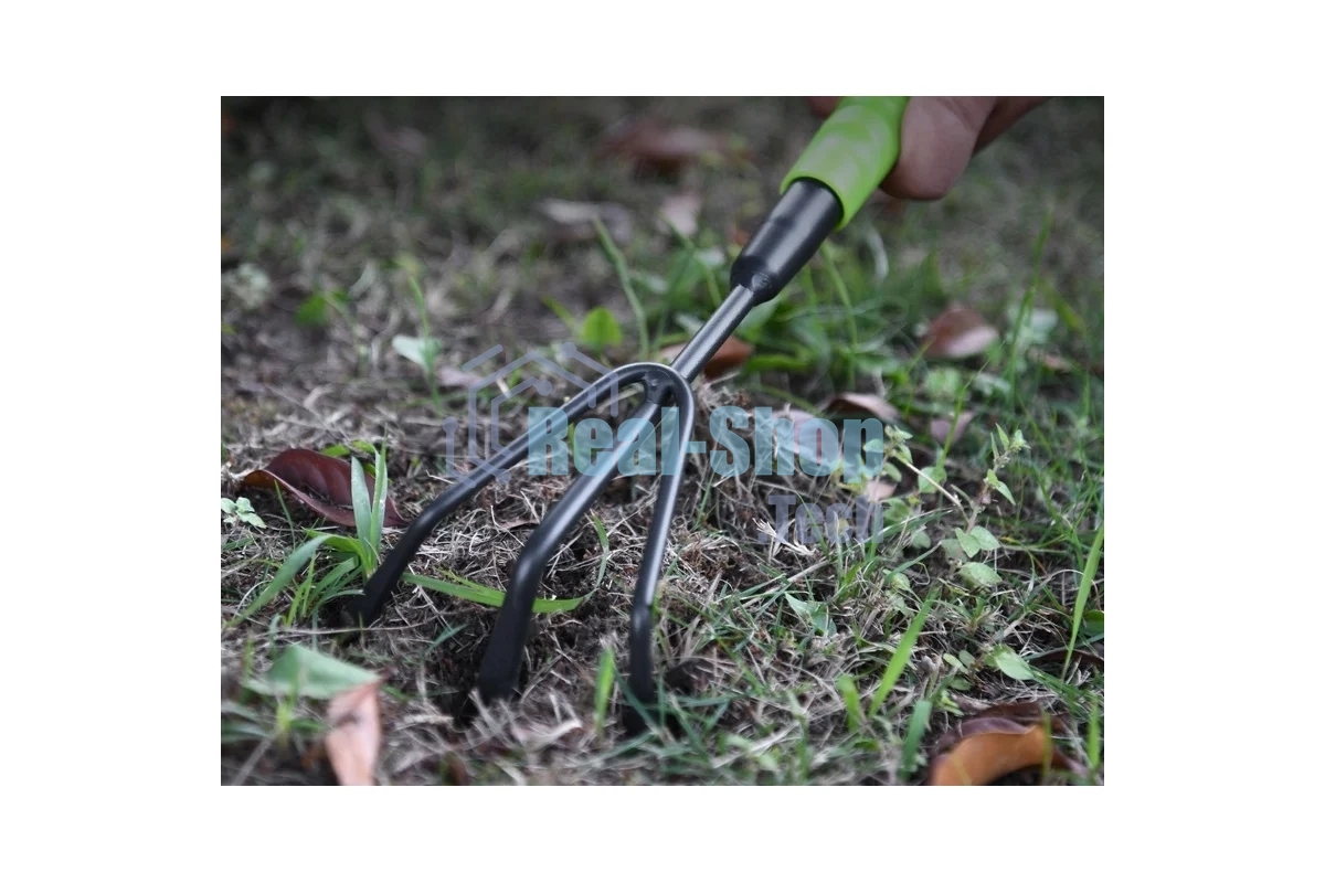 Рыхлитель садовый ручной трехзубый Deli DL580815 длина 30 см, защита от ржавчины и коррозии, противоскользящая рукоять
