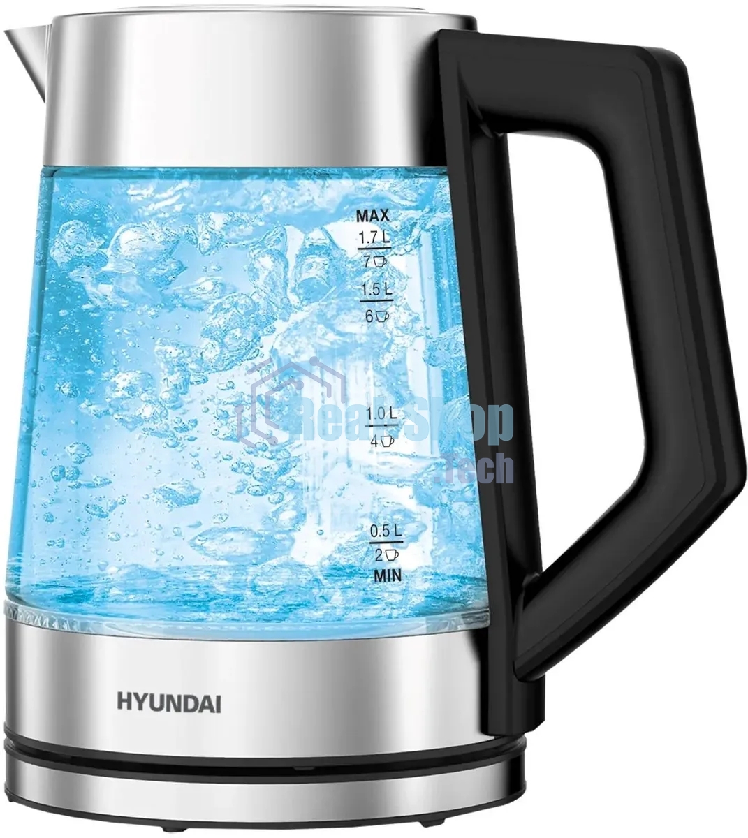 Чайник электрический Hyundai HYK-G4402 1.7 л, 2200 Вт, черный/серебристый корпус: стекло