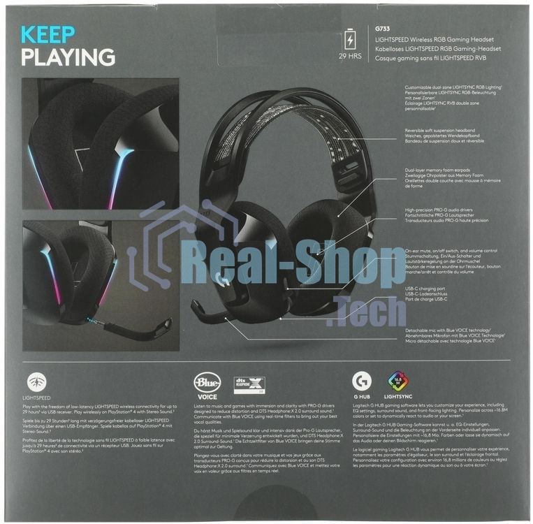 Гарнитура Logitech G733 чёрный, беспроводная, 2.4 ГГц, до 29 ч, LIGHTSYNC RGB