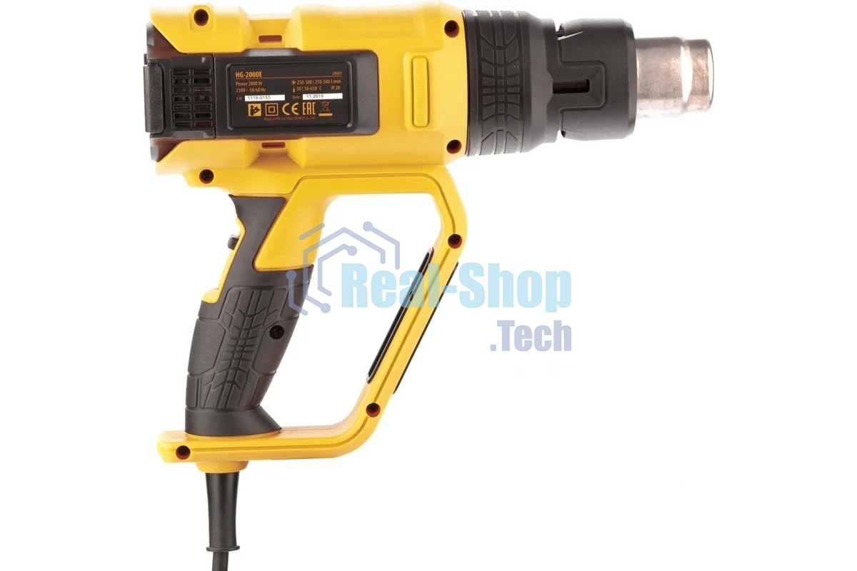 Фен технический Denzel HG-2000E, 2000 Вт, 2 режима, LCD дисплей