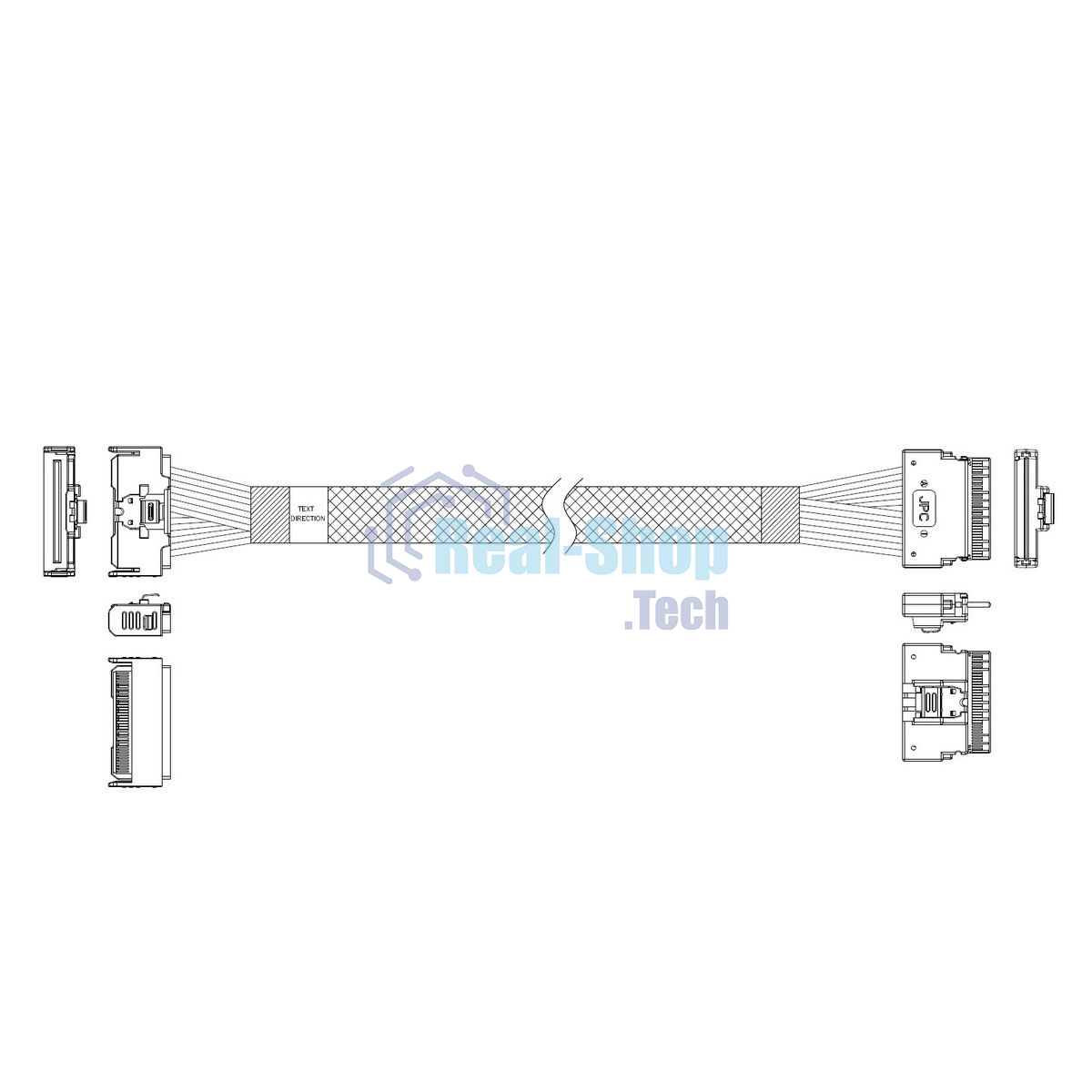 Кабель Amphenol RMC74-5874, MCIO x8 74P (прямой Straight Type) TO Slimline SAS x8 74P (SFF8654, прямой Straight Type), 85 Ohm, L:100 см