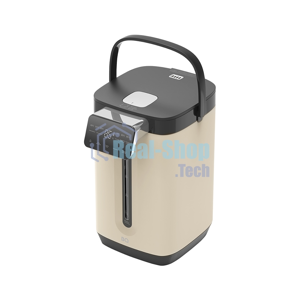 Термопот BQ TP5003 Beige, мощность 1800 Вт, объем 5 л, сенсорный тип управления, 6 температурных режимов (45-95°C, с шагом 10°С), функция повторного кипячения, функция поддержания температуры, способы подачи воды - электрическая помпа, индикатор уровня воды, автоотключение при недостаточном количестве воды, блокировка подачи воды, блокировка кнопок, защита от перегрева, дисплей LED, съемная крышка, ручка для переноски, материал корпуса - металл, пластик, материал внутренней камеры - высококачественная нержавеющая сталь AISI 304, длина электрошнура 1.0 м, напряжение 220-240 В, 50-60 Гц, защита от поражения электротоком класс I