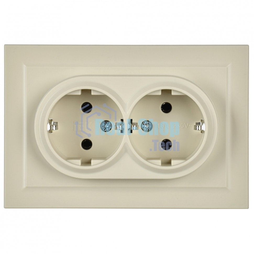 Розетка 2-местная IEK BRITE РС12-3-БрКр (BR-R21-16-K10-F) с заземлением, без защитных шторок, 16А в сборе, бежевый
