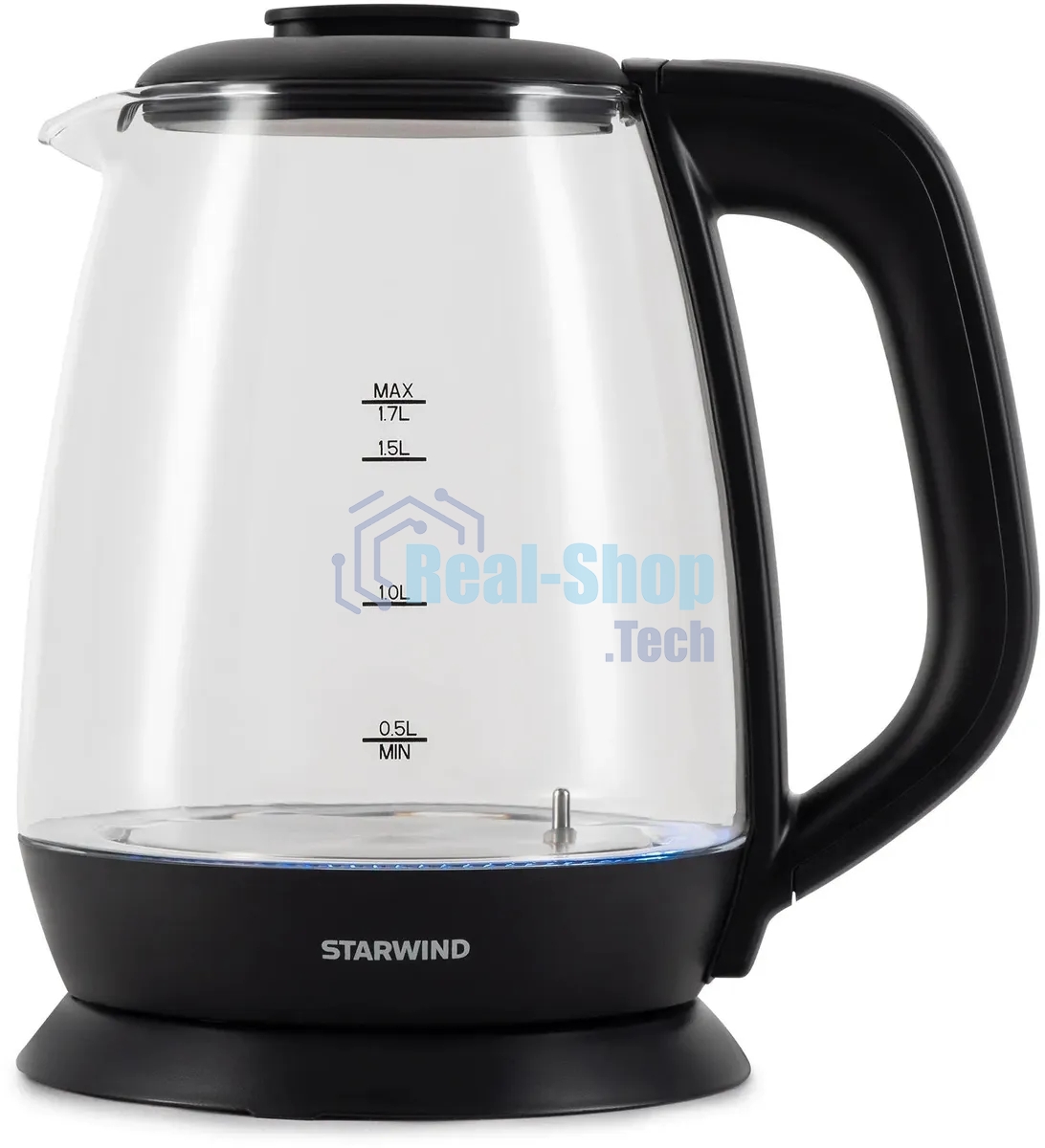 Чайник электрический Starwind SKS3036 1.7л. 2200Вт черный корпус: стекло