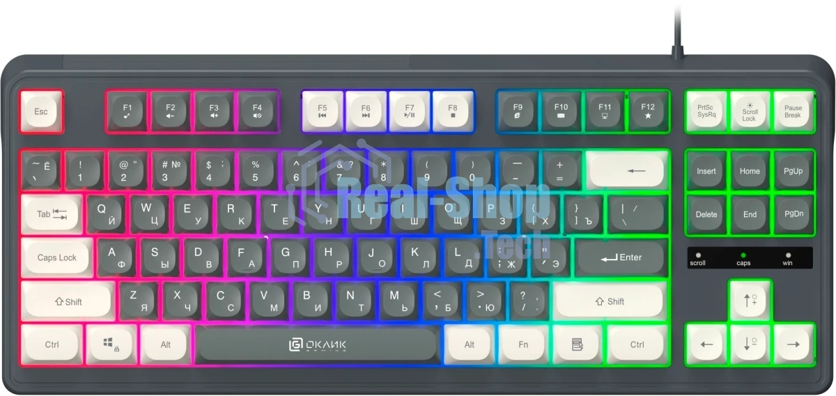Клавиатура проводная Oklick 711G серый/белый USB Multimedia for gamer LED (1790385) кабель 1.5м