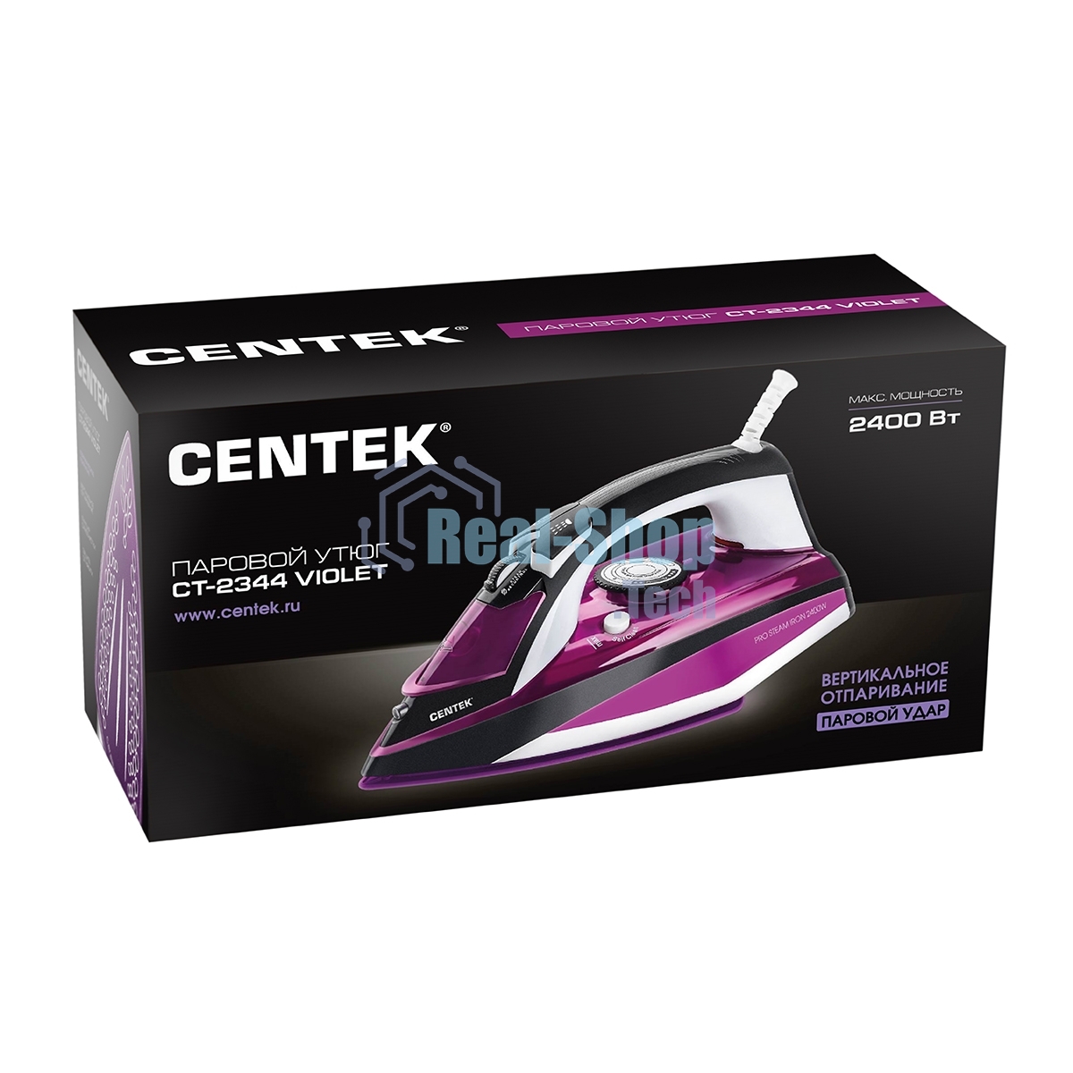 Утюг Centek CT-2344 фиолетовый/белый, 2200 Вт, 45 г/мин, 145 г/мин, 320 мл