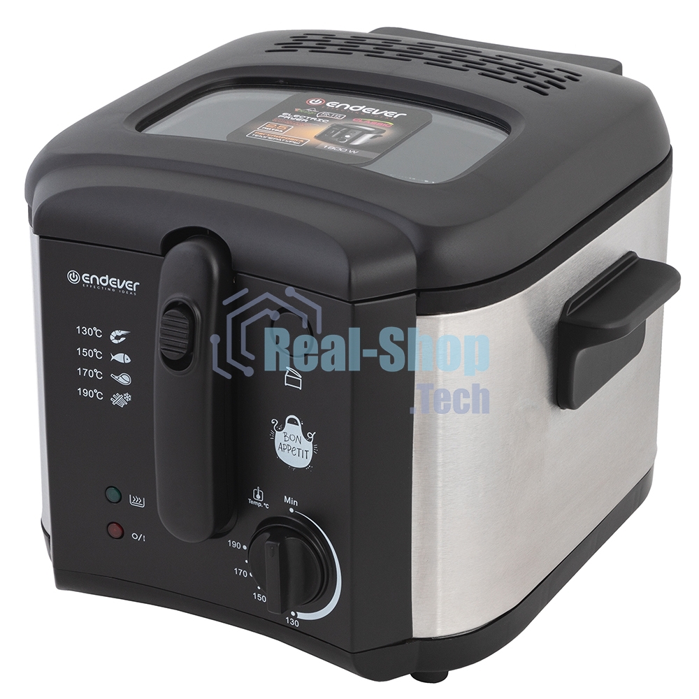 Фритюрница ENDEVER Skyline FR-115 чёрный/металлик, 1800 Вт, 2.5 л, 0.6 кг, антипригарное покрытие