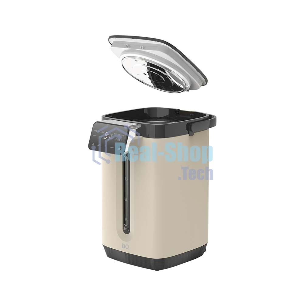 Термопот BQ TP5003 Beige, мощность 1800 Вт, объем 5 л, сенсорный тип управления, 6 температурных режимов (45-95°C, с шагом 10°С), функция повторного кипячения, функция поддержания температуры, способы подачи воды - электрическая помпа, индикатор уровня воды, автоотключение при недостаточном количестве воды, блокировка подачи воды, блокировка кнопок, защита от перегрева, дисплей LED, съемная крышка, ручка для переноски, материал корпуса - металл, пластик, материал внутренней камеры - высококачественная нержавеющая сталь AISI 304, длина электрошнура 1.0 м, напряжение 220-240 В, 50-60 Гц, защита от поражения электротоком класс I
