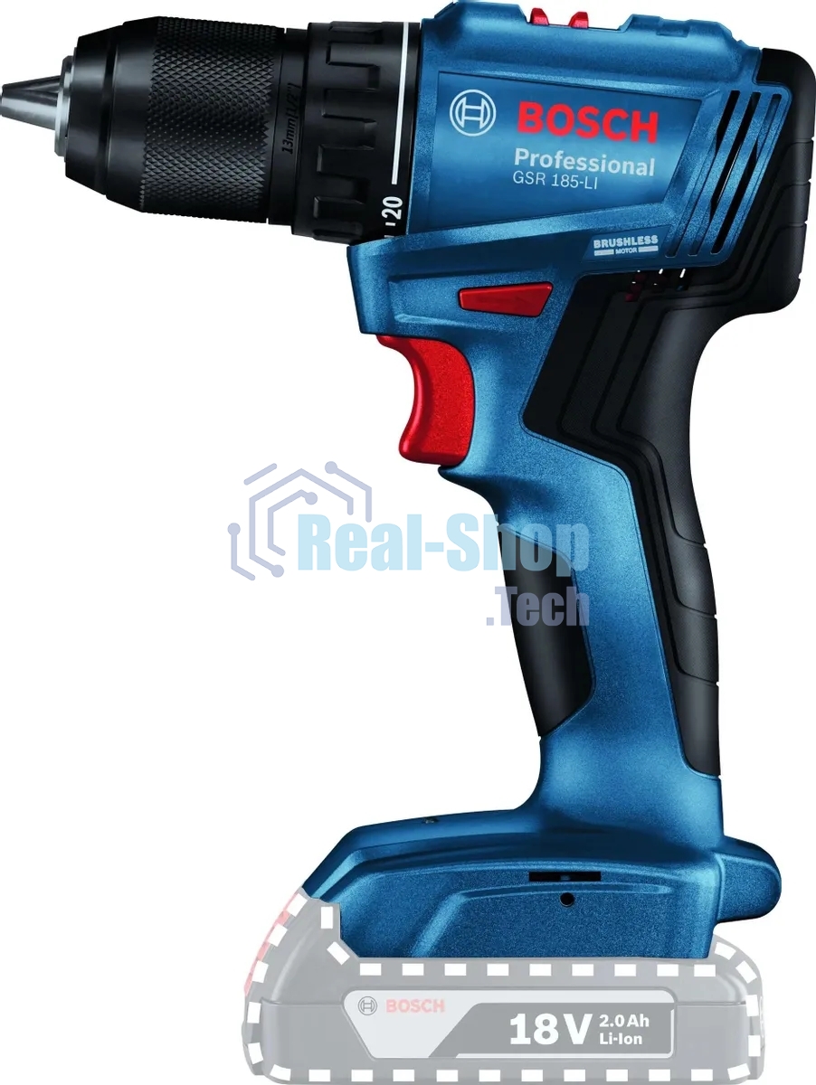 Дрель-шуруповерт Bosch GSR 185-LI Аккумуляторная, 18В, Без АКБ и ЗУ, Кейс
