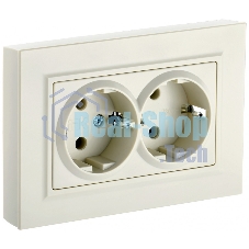 Розетка 2-местная IEK BRITE РС12-3-БрКр (BR-R21-16-K10-F) с заземлением, без защитных шторок, 16А в сборе, бежевый