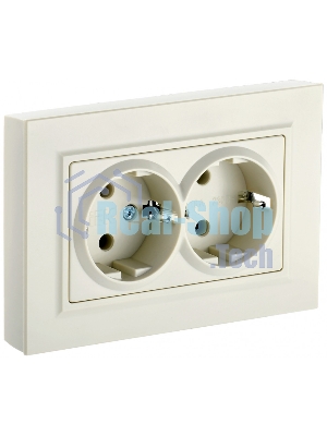 Розетка 2-местная IEK BRITE РС12-3-БрКр (BR-R21-16-K10-F) с заземлением, без защитных шторок, 16А в сборе, бежевый