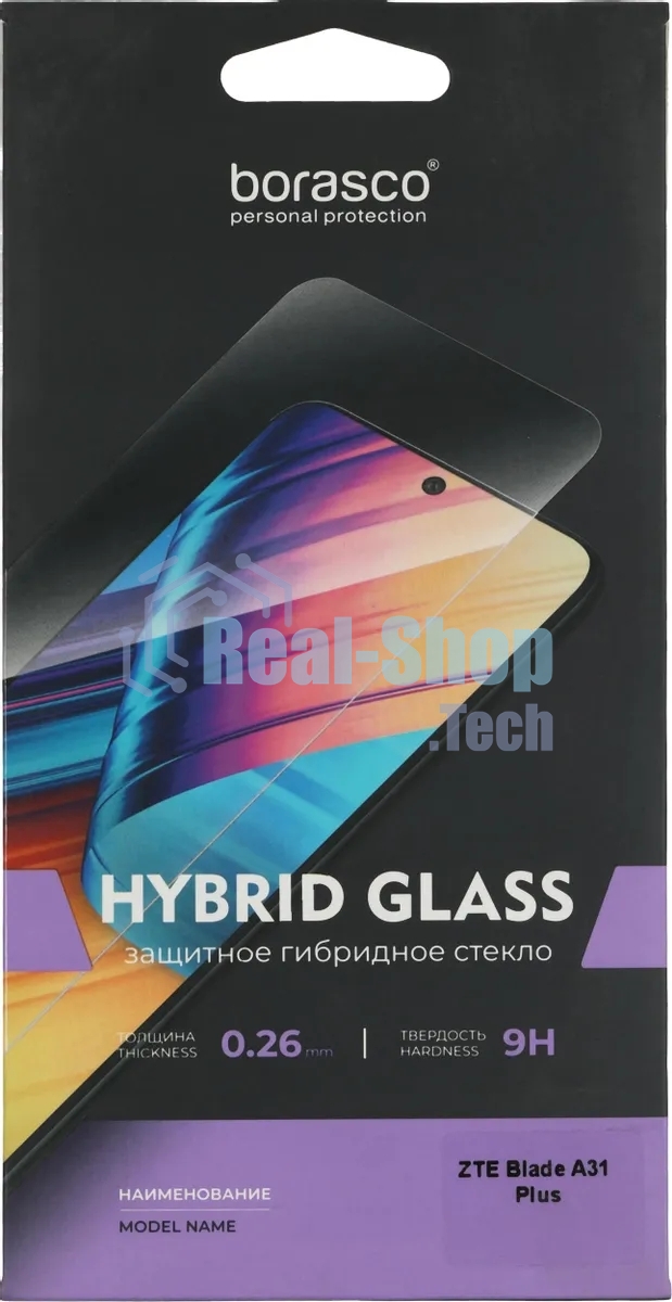 Защитное стекло для экрана BoraSCO Hybrid Glass для ZTE Blade A31 Plus антиблик, 71 х 153 мм, 2.5D, прозрачный