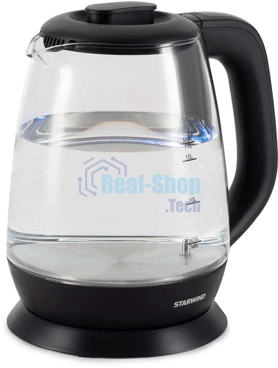 Чайник электрический Starwind SKS3036 1.7л. 2200Вт черный корпус: стекло