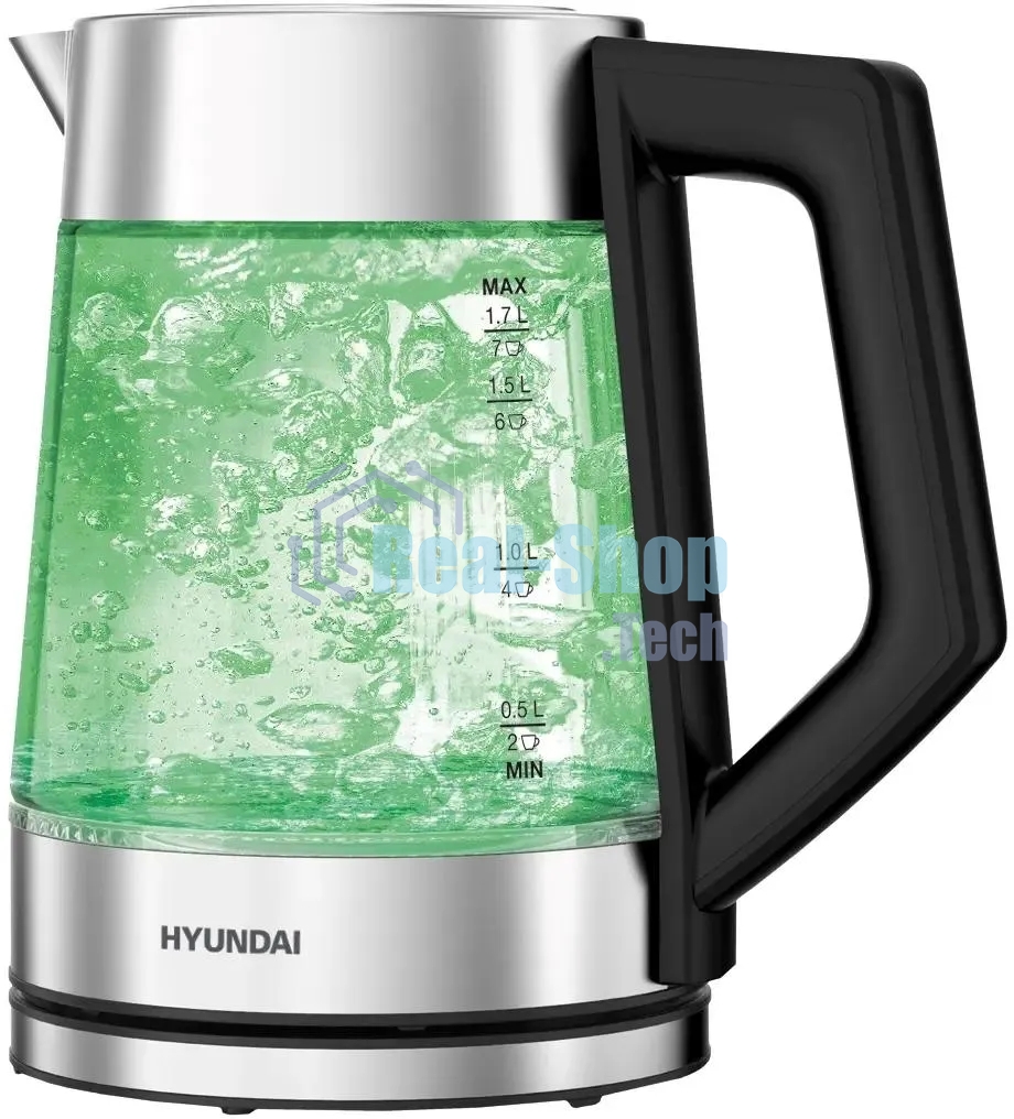 Чайник электрический Hyundai HYK-G4402 1.7 л, 2200 Вт, черный/серебристый корпус: стекло