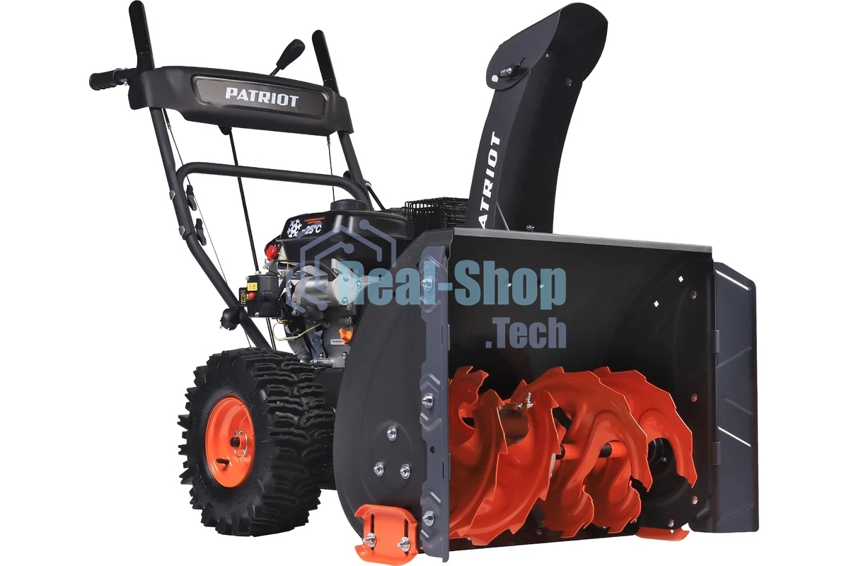 Снегоуборщик PATRIOT PS 707 E, Двигатель 7л.с до -25 °С; 212 сс; Стартер ручной/220V; LED-фара, Панель c увеличенным диапазоном скоростей 6 вперед/2 назад; Ширина ковша 610мм +100(26
