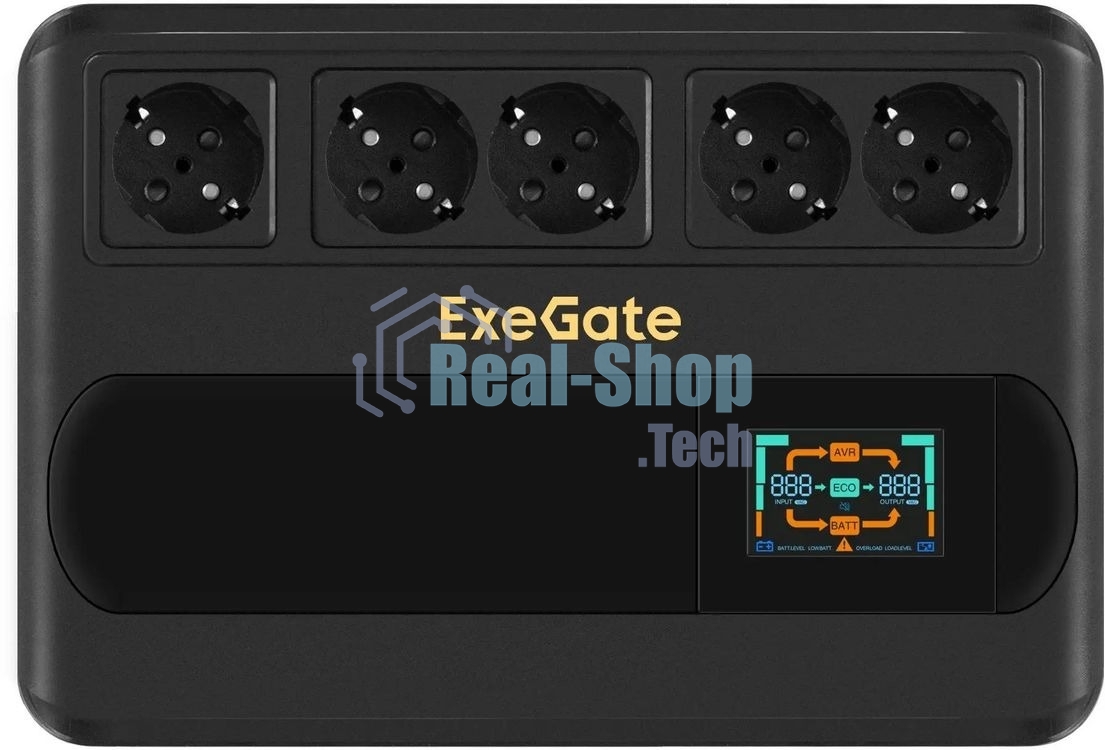 Источник бесперебойного питания ExeGate NEO Smart BU-1000.LCD.AVR.5SH / 1000 ВА / 500 Вт / 5 x CEE 7 (евророзетка)