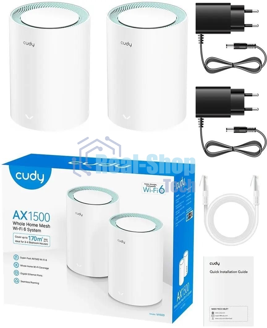Бесшовный Mesh роутер Cudy M1500 (M1500(2-PACK)) AX1500 10/100/1000BASE-TX (упак.:2шт)
