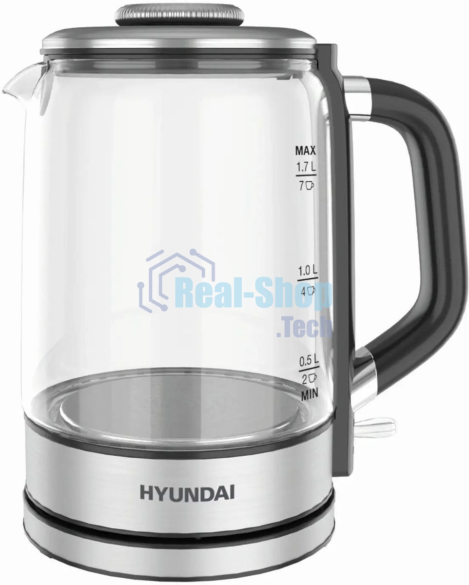 Чайник электрический Hyundai HYK-G5501 1.7 л, 2200 Вт, серебристый/черный