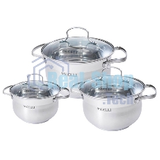 Набор посуды Kelli KL-4209 6 пред. Кастрюля с жаропрочной стекл. крышкой 2.1 л. Кастрюля с жаропрочной стекл. крышкой 3 л. Кастрюля с жаропрочной стекл. крышкой 4 л. Высококачественная нерж. сталь 18/10. 5-ти слойное капсульное дно.
