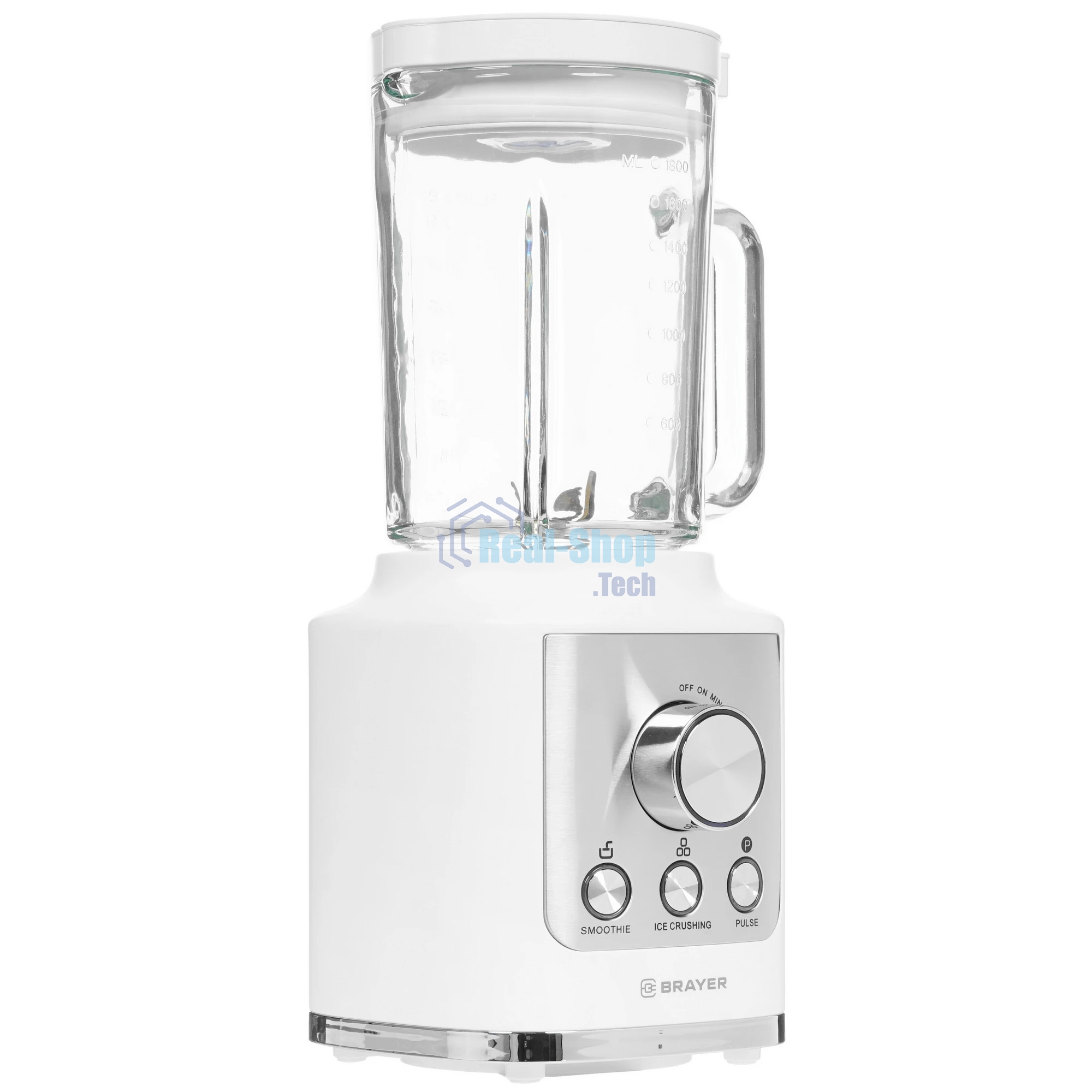 Блендер стационарный BRAYER BR1200WH 1600 Вт, стекл., 1,8 л, 6 титан. ножей, импульс, колка льда