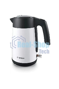 Чайник электрический Bosch TWK7L461, 1.7л, 2400 Вт., нерж.сталь, покрытая эмалью, белый,шкала уровня воды