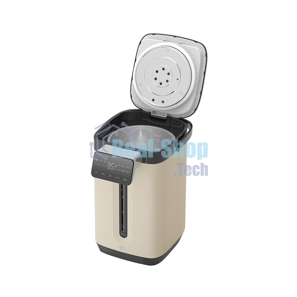 Термопот BQ TP5003 Beige, мощность 1800 Вт, объем 5 л, сенсорный тип управления, 6 температурных режимов (45-95°C, с шагом 10°С), функция повторного кипячения, функция поддержания температуры, способы подачи воды - электрическая помпа, индикатор уровня воды, автоотключение при недостаточном количестве воды, блокировка подачи воды, блокировка кнопок, защита от перегрева, дисплей LED, съемная крышка, ручка для переноски, материал корпуса - металл, пластик, материал внутренней камеры - высококачественная нержавеющая сталь AISI 304, длина электрошнура 1.0 м, напряжение 220-240 В, 50-60 Гц, защита от поражения электротоком класс I