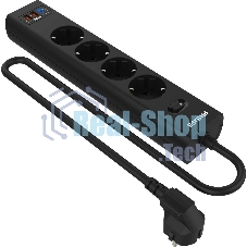 Сетевой фильтр Philips CHP8246BA/51, 2м, 4 розетки, черный