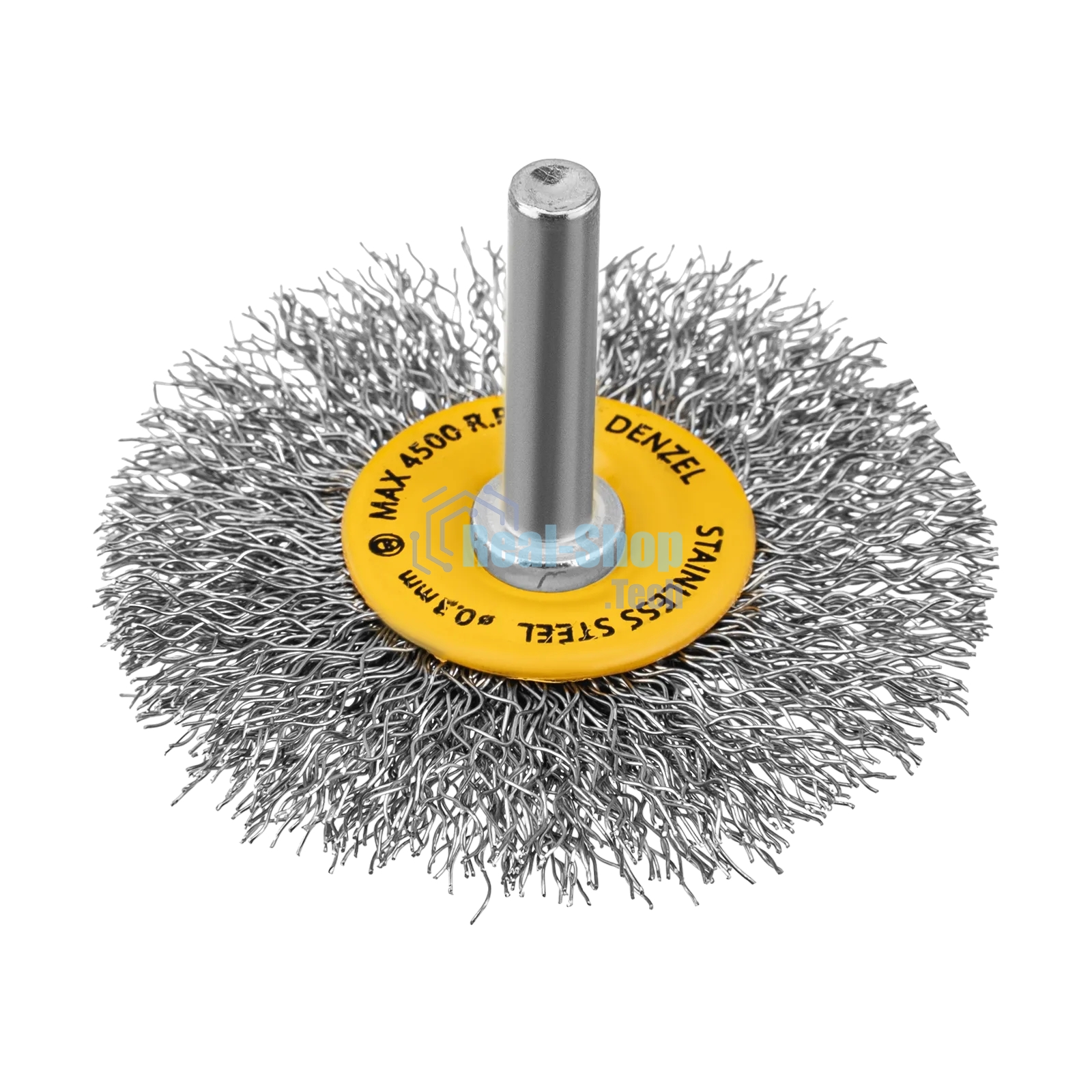 Щетка для дрели Denzel 60 мм, плоская, со шпилькой, нержавеющая витая проволока