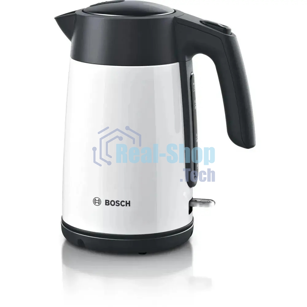 Чайник электрический Bosch TWK7L461, 1.7л, 2400 Вт., нерж.сталь, покрытая эмалью, белый,шкала уровня воды