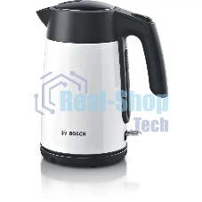 Чайник электрический Bosch TWK7L461, 1.7л, 2400 Вт., нерж.сталь, покрытая эмалью, белый,шкала уровня воды